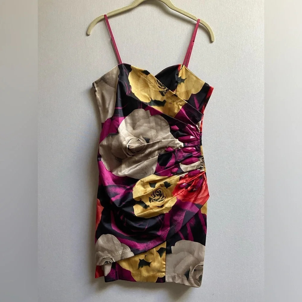 Rinascimento Ruched Floral Mini Dress Spaghetti Straps M